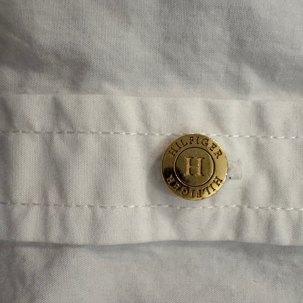 Tommy Hilfiger Womens Shirt White Button Down Utility Gold Buttons Epaulets XL - Picture 13 of 16